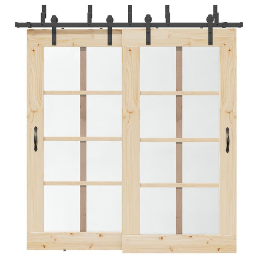 Schiebetürbeschlag-Set 213,5 cm Stahl Schwarz - Premium Türbeschläge & -klingeln  - Just €208.59! Shop now at homesales4u
