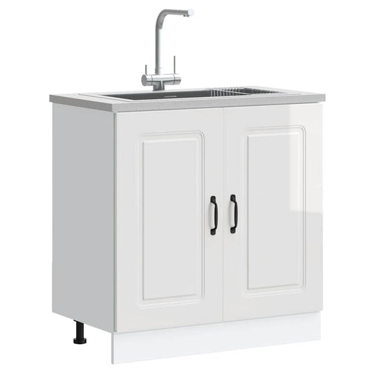 Spülenunterschrank Kalmar Hochglanz-Weiß 80x46x81,5 cm - Premium Küchenschränke  - Just €103.63! Shop now at homesales4u