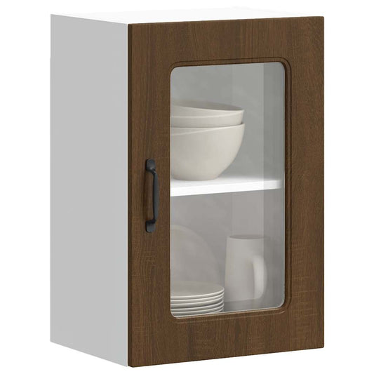 Küchen-Hängeschrank mit Glastür Kalmar Braun Eichen-Optik - Premium Küchenschränke  - Just €75.73! Shop now at homesales4u