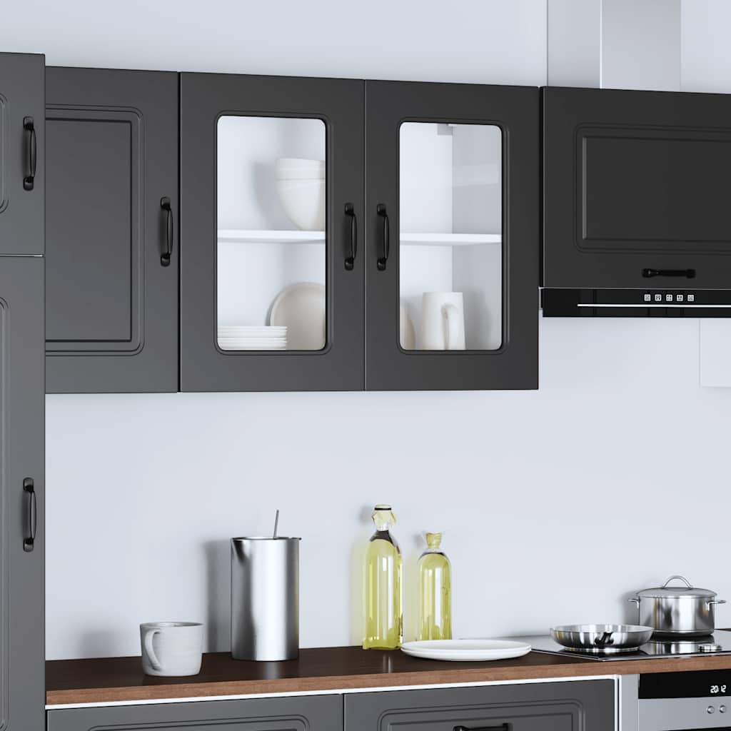 Küchen-Hängeschrank mit Glastür Kalmar Schwarz Holzwerkstoff - Premium Küchenschränke  - Just €110.76! Shop now at homesales4u