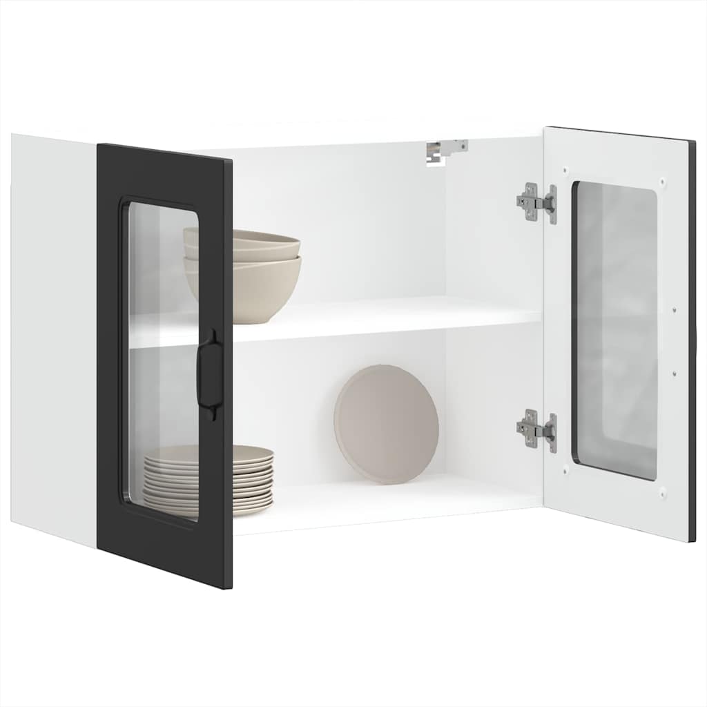Küchen-Hängeschrank mit Glastür Kalmar Schwarz Holzwerkstoff - Premium Küchenschränke  - Just €110.76! Shop now at homesales4u
