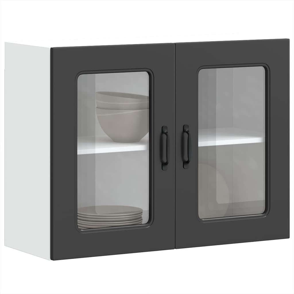 Küchen-Hängeschrank mit Glastür Kalmar Schwarz Holzwerkstoff - Premium Küchenschränke  - Just €110.76! Shop now at homesales4u