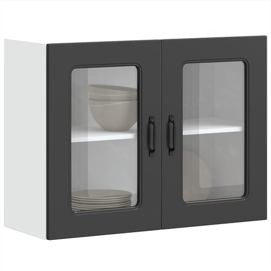 Küchen-Hängeschrank mit Glastür Kalmar Schwarz Holzwerkstoff - Premium Küchenschränke  - Just €110.76! Shop now at homesales4u