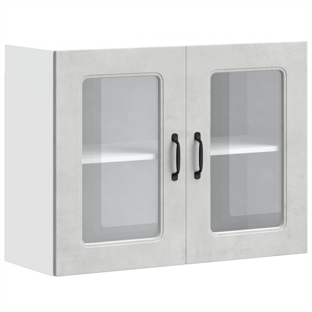 Küchen-Hängeschrank mit Glastür Kalmar Betongrau Holzwerkstoff - Premium Küchenschränke  - Just €107.12! Shop now at homesales4u