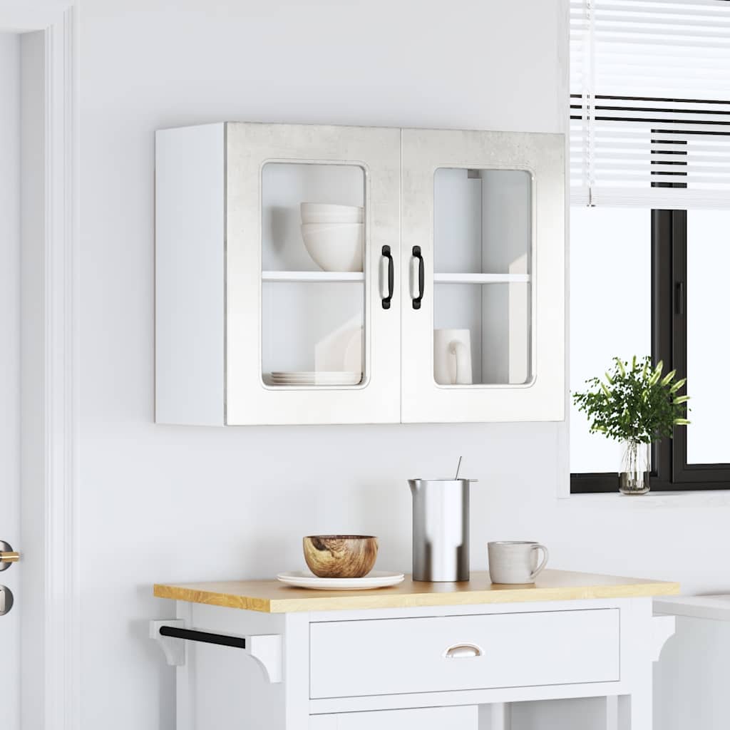 Küchen-Hängeschrank mit Glastür Kalmar Betongrau Holzwerkstoff - Premium Küchenschränke  - Just €107.12! Shop now at homesales4u