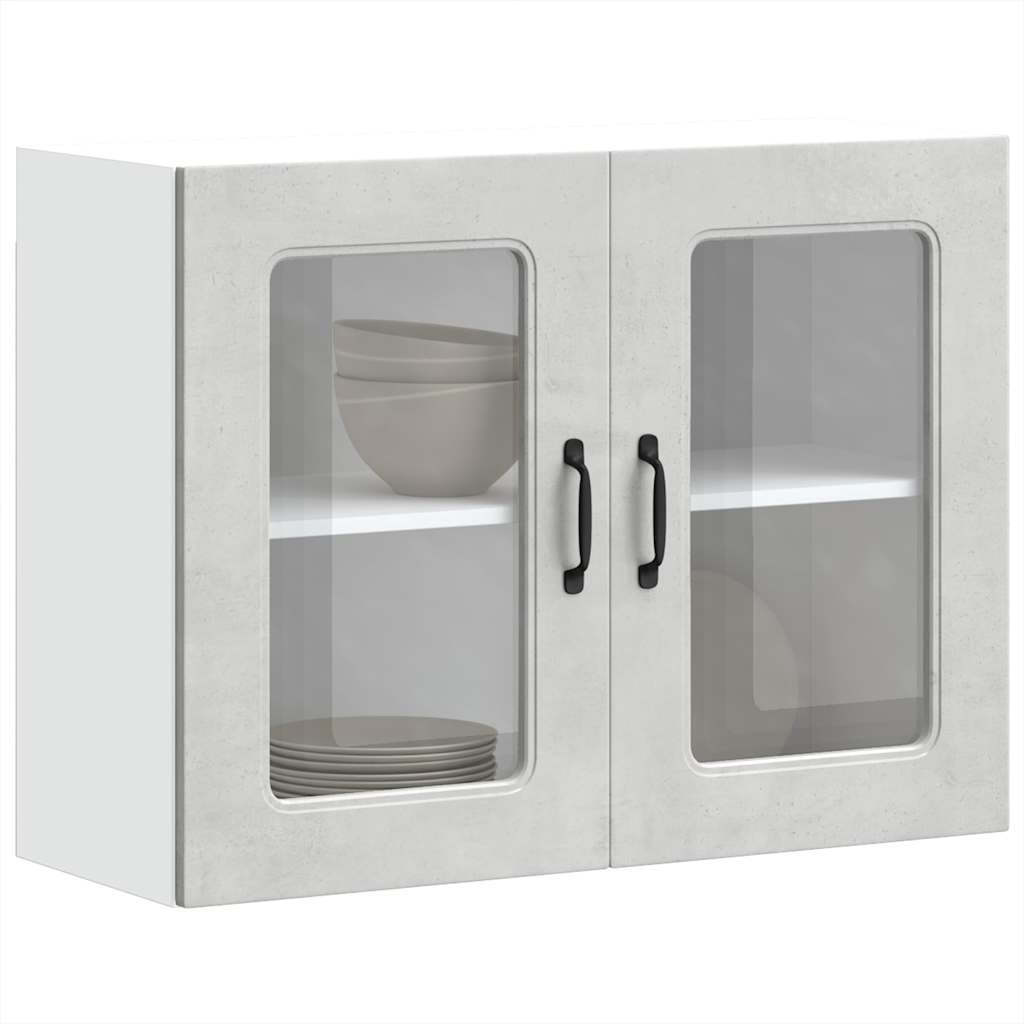 Küchen-Hängeschrank mit Glastür Kalmar Betongrau Holzwerkstoff - Premium Küchenschränke  - Just €107.12! Shop now at homesales4u