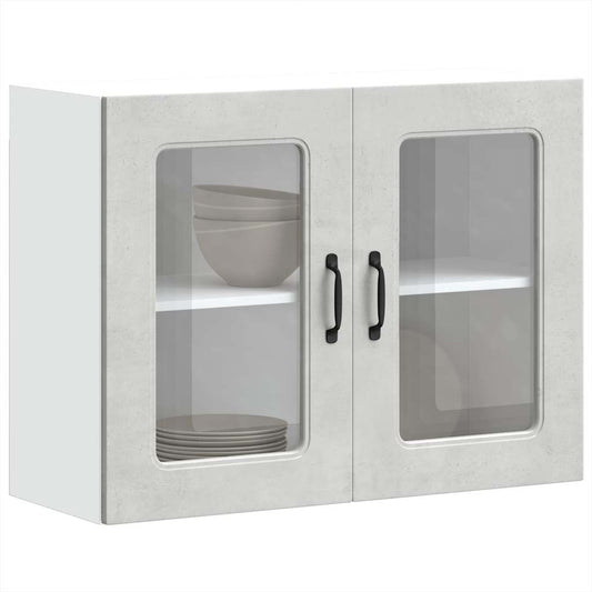 Küchen-Hängeschrank mit Glastür Kalmar Betongrau Holzwerkstoff - Premium Küchenschränke  - Just €107.12! Shop now at homesales4u