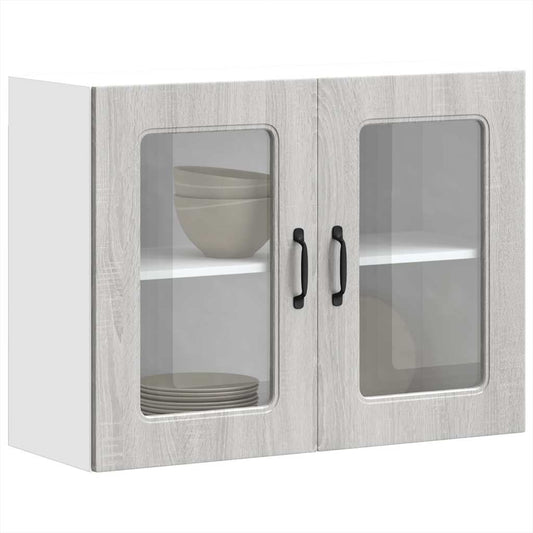 Küchen-Hängeschrank mit Glastür Kalmar Grau Sonoma Holzwerkstoff - Premium Küchenschränke  - Just €115.83! Shop now at homesales4u