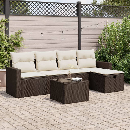 6-tlg. Garten-Sofagarnitur mit Kissen Braun Poly Rattan - Premium Gartenmöbel-Sets  - Just €511.44! Shop now at homesales4u