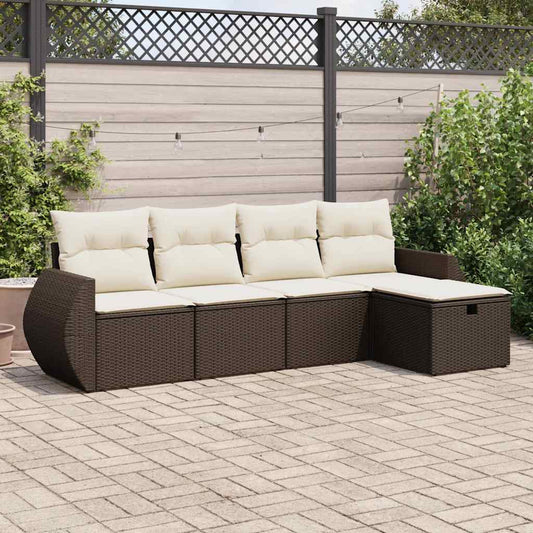 5-tlg. Garten-Sofagarnitur mit Kissen Braun Poly Rattan - Premium Gartenmöbel-Sets  - Just €455.21! Shop now at homesales4u