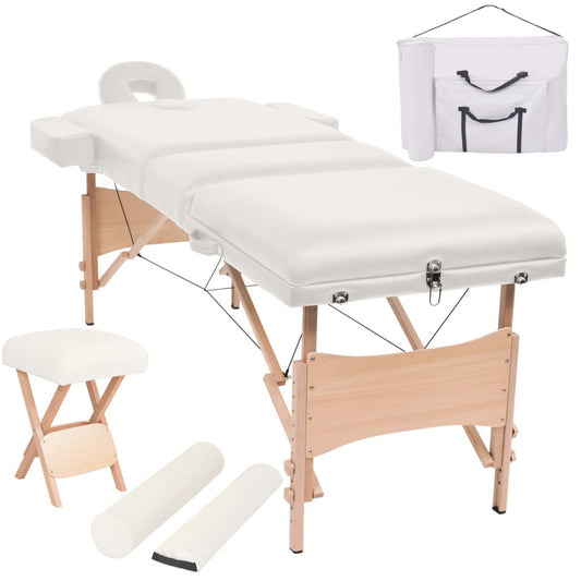 Massageliege 3-Zonen mit Hocker Klappbar 10 cm Sitz Weiß - Premium Massagetische  - Just €345.84! Shop now at homesales4u