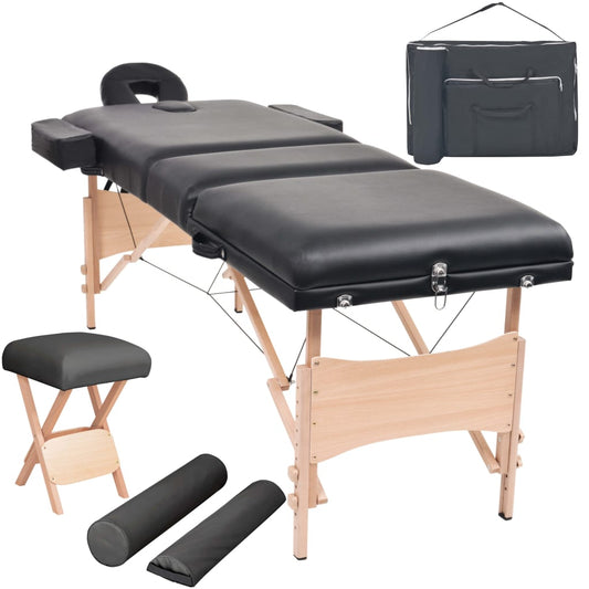 Massageliege 3-Zonen mit Hocker Klappbar 10 cm Sitz Schwarz - Premium Massagetische  - Just €351.88! Shop now at homesales4u