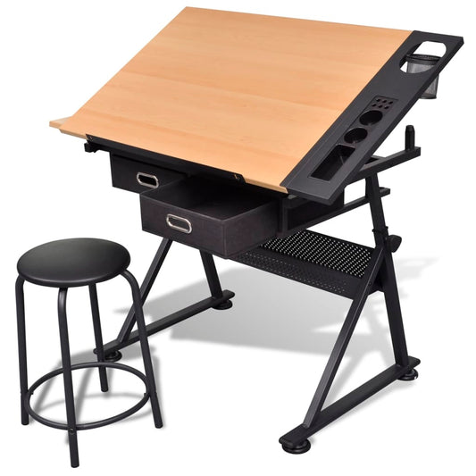 Zeichentisch mit neigbarer Tischplatte 2 Schubladen und Hocker - Premium Architekten- & Zeichentische  - Just €242! Shop now at homesales4u