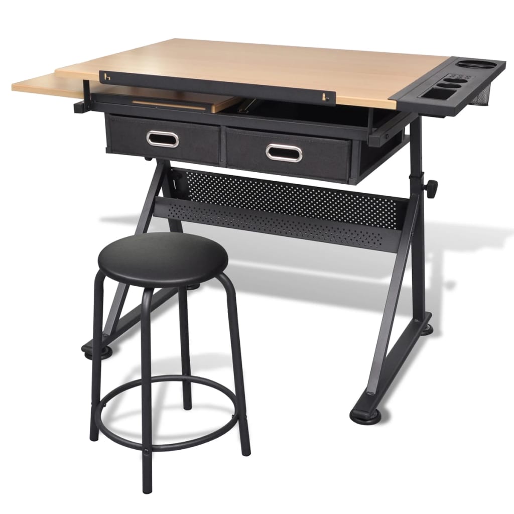 Zeichentisch mit neigbarer Tischplatte 2 Schubladen und Hocker - Premium Architekten- & Zeichentische  - Just €242! Shop now at homesales4u