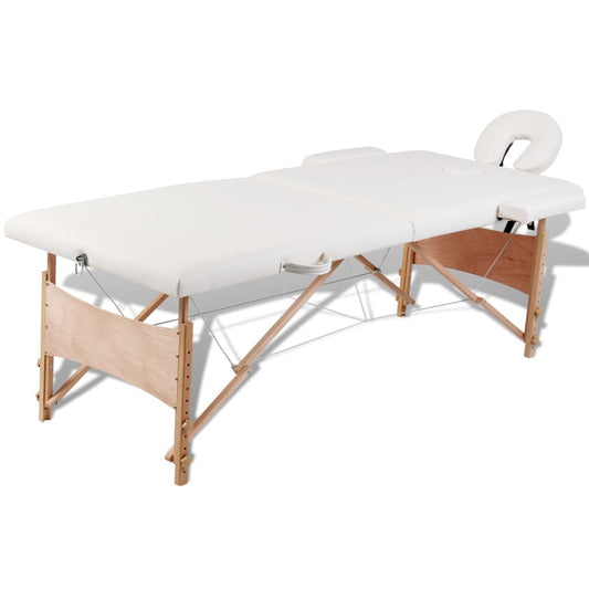 Massageliege Klappbar 2-Zonen mit Holzgestell Cremeweiß - Premium Massagetische  - Just €187.86! Shop now at homesales4u