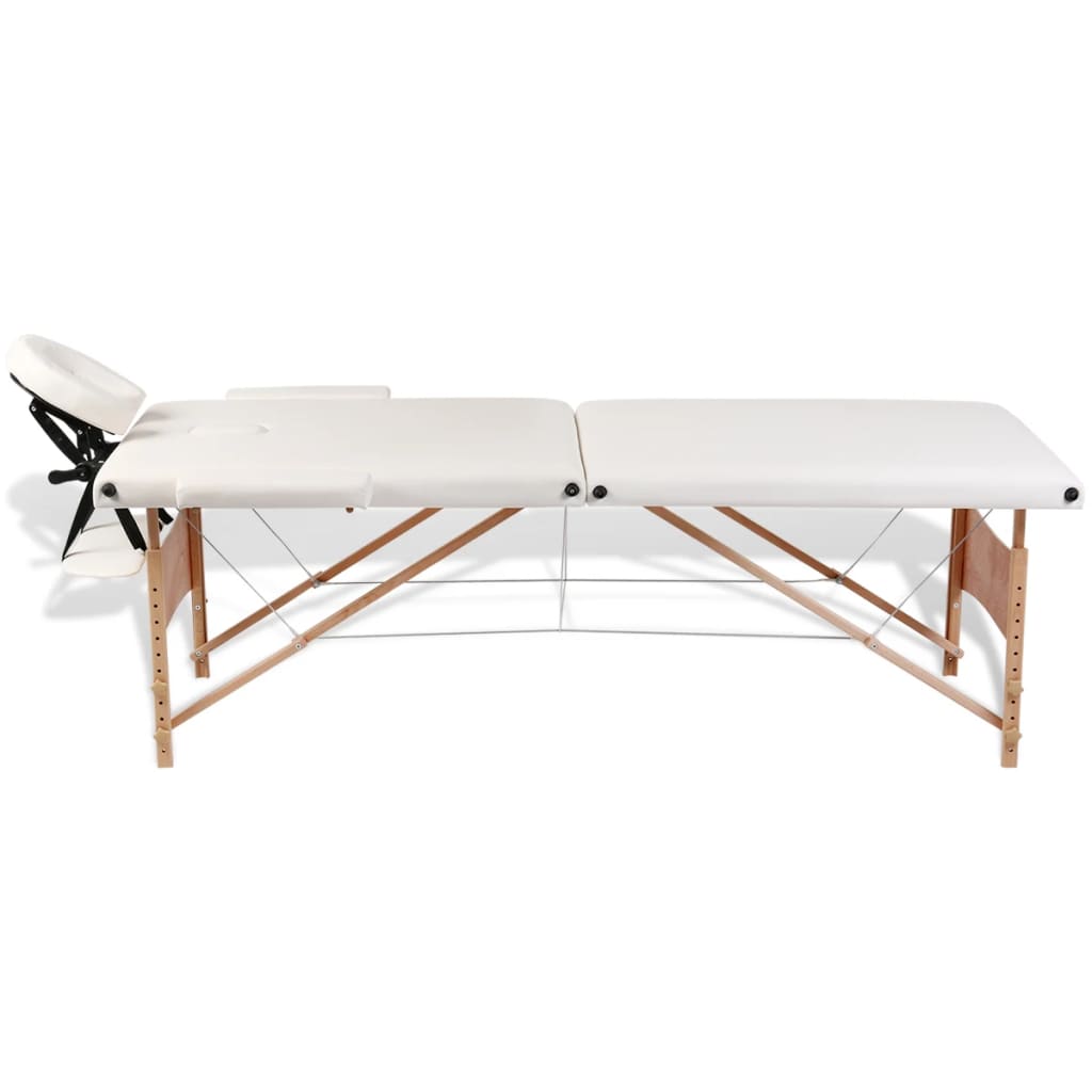 Massageliege Klappbar 2-Zonen mit Holzgestell Cremeweiß - Premium Massagetische  - Just €187.86! Shop now at homesales4u