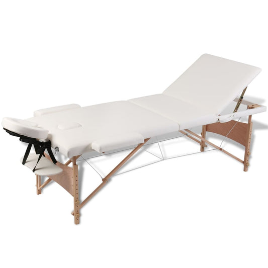 Massageliege Klappbar 3-Zonen mit Holzgestell Cremeweiß - Premium Massagetische  - Just €213.92! Shop now at homesales4u