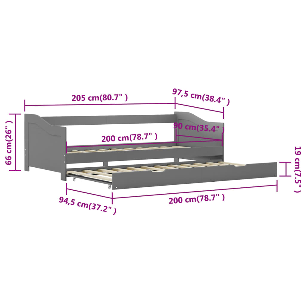Ausziehsofa Bettgestell Grau Kiefernholz 90×200 cm - Premium Betten & Bettgestelle  - Just €274.44! Shop now at homesales4u