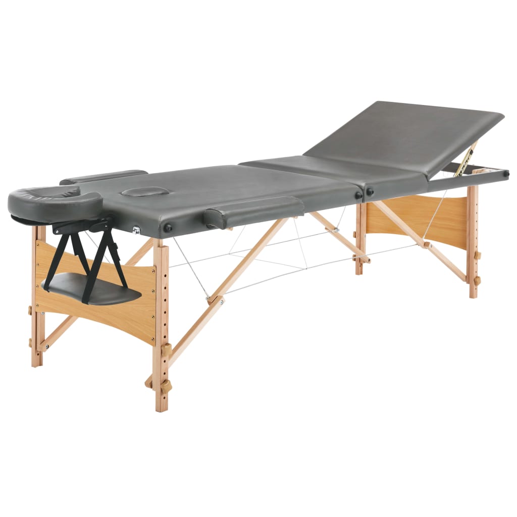 Massageliege 3-Zonen Holzgestell Anthrazit 186x68 cm - Premium Massagetische  - Just €203.11! Shop now at homesales4u