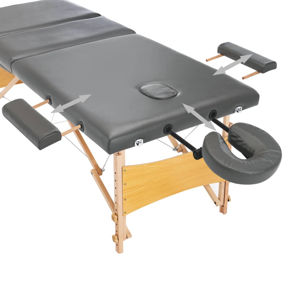 Massageliege 3-Zonen Holzgestell Anthrazit 186x68 cm - Premium Massagetische  - Just €203.11! Shop now at homesales4u