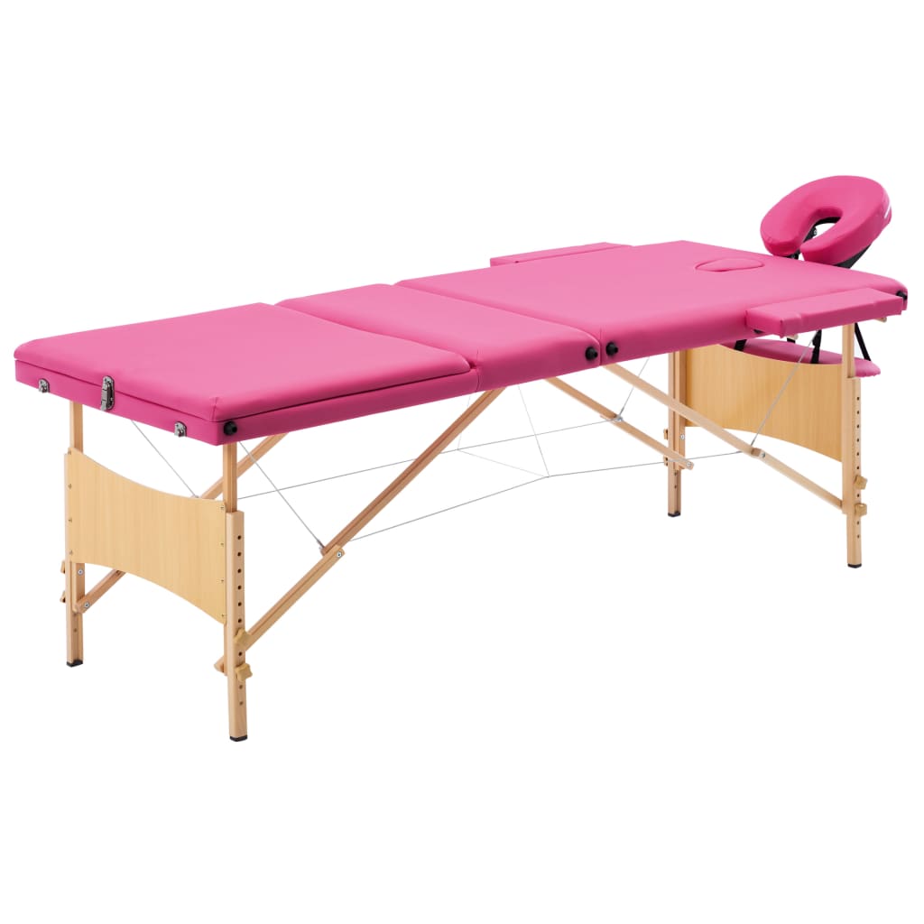 Massageliege Klappbar 3-Zonen mit Holzgestell Rosa - Premium Massagetische  - Just €214.56! Shop now at homesales4u