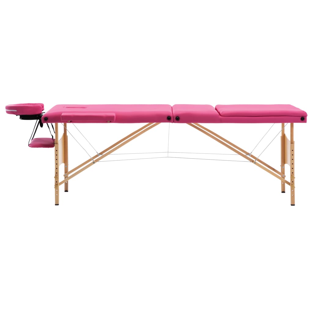 Massageliege Klappbar 3-Zonen mit Holzgestell Rosa - Premium Massagetische  - Just €214.56! Shop now at homesales4u