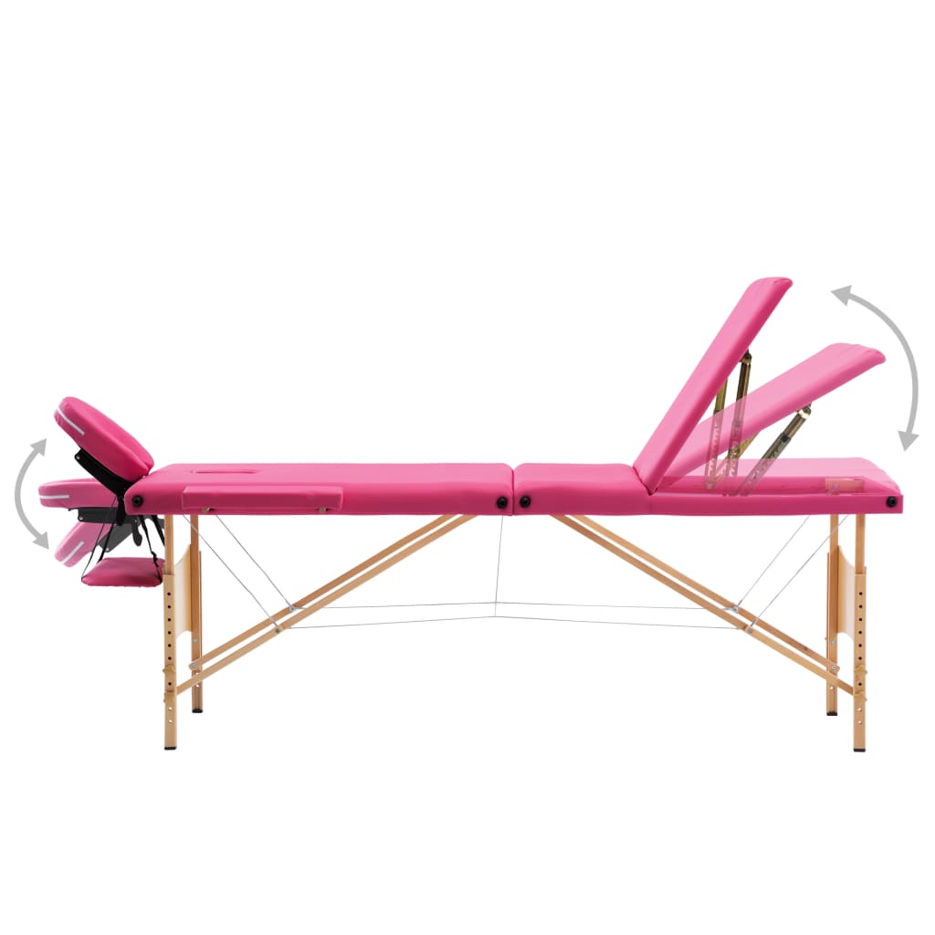Massageliege Klappbar 3-Zonen mit Holzgestell Rosa - Premium Massagetische  - Just €214.56! Shop now at homesales4u