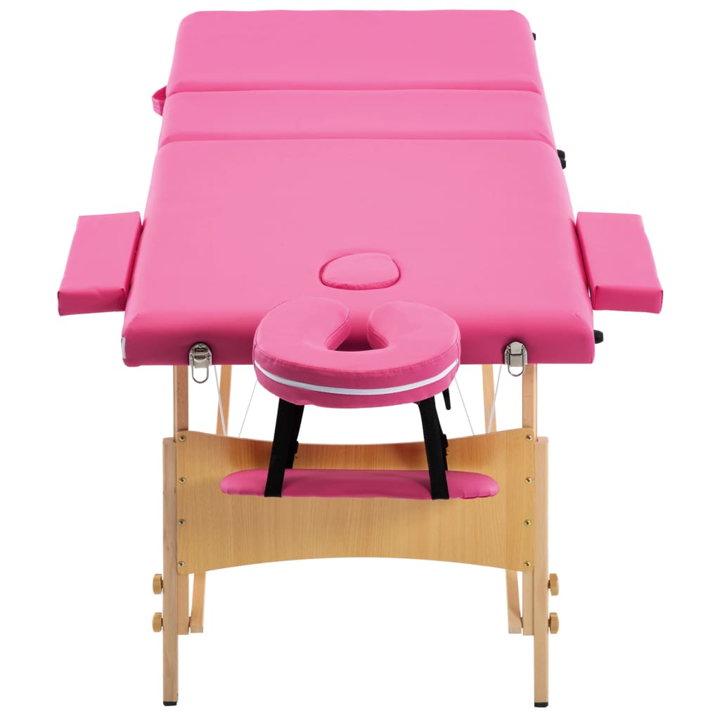 Massageliege Klappbar 3-Zonen mit Holzgestell Rosa - Premium Massagetische  - Just €214.56! Shop now at homesales4u