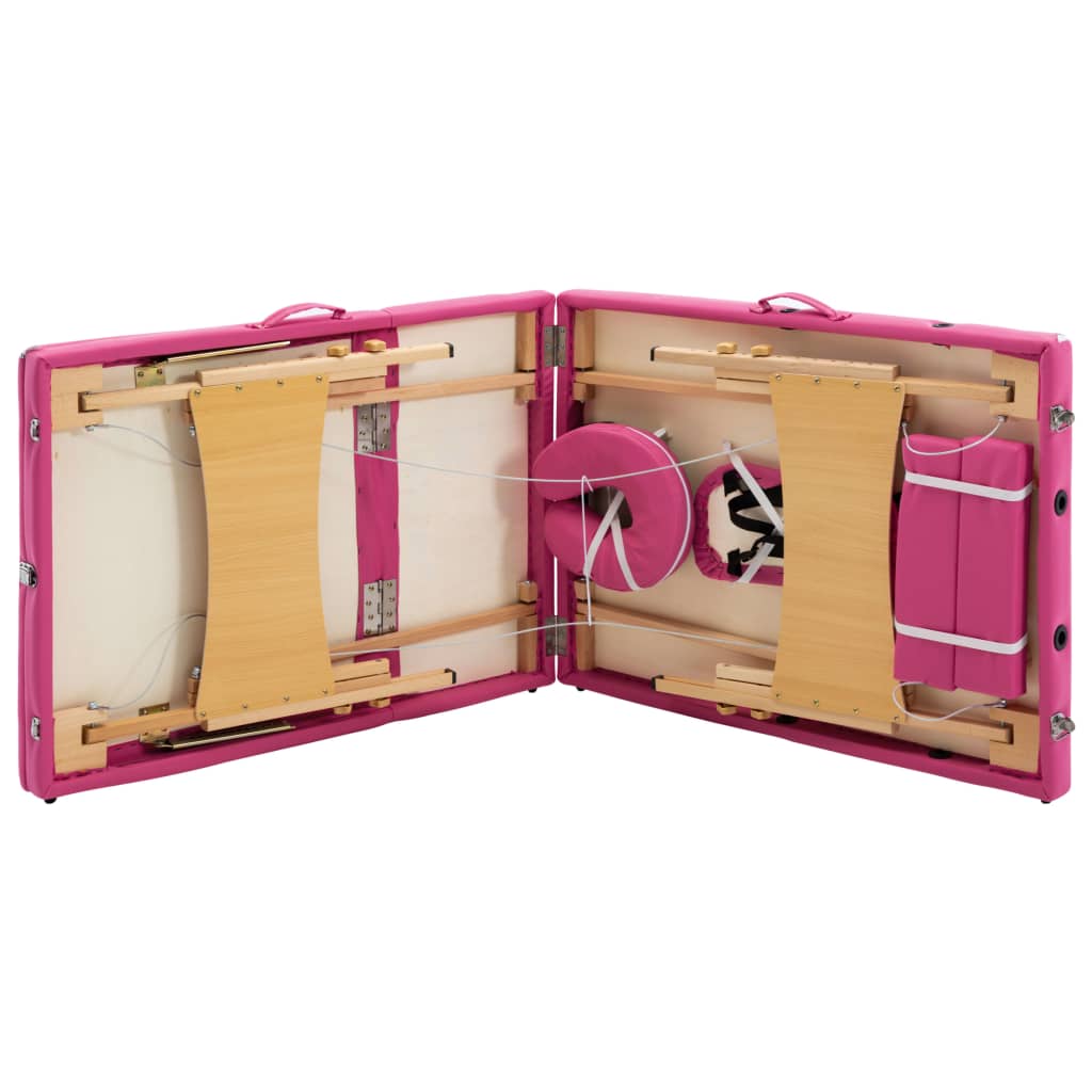 Massageliege Klappbar 3-Zonen mit Holzgestell Rosa - Premium Massagetische  - Just €214.56! Shop now at homesales4u