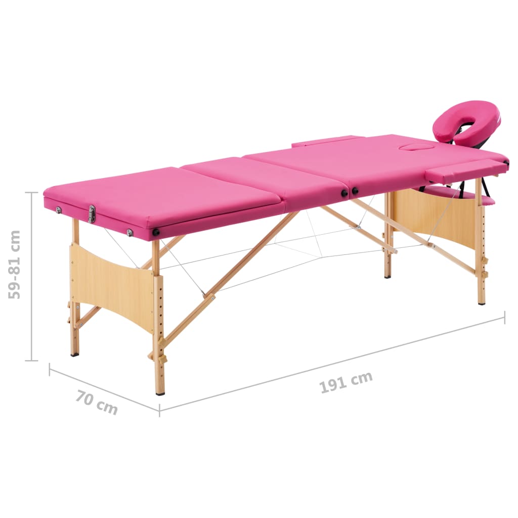 Massageliege Klappbar 3-Zonen mit Holzgestell Rosa - Premium Massagetische  - Just €214.56! Shop now at homesales4u