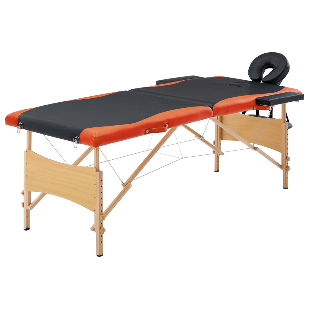 Massageliege Klappbar 2-Zonen Holzgestell Schwarz und Orange - Premium Massagetische  - Just €181.68! Shop now at homesales4u