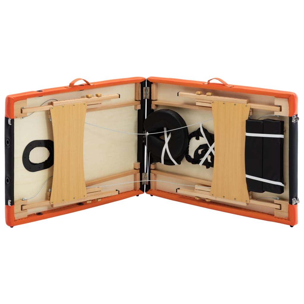Massageliege Klappbar 2-Zonen Holzgestell Schwarz und Orange - Premium Massagetische  - Just €181.68! Shop now at homesales4u