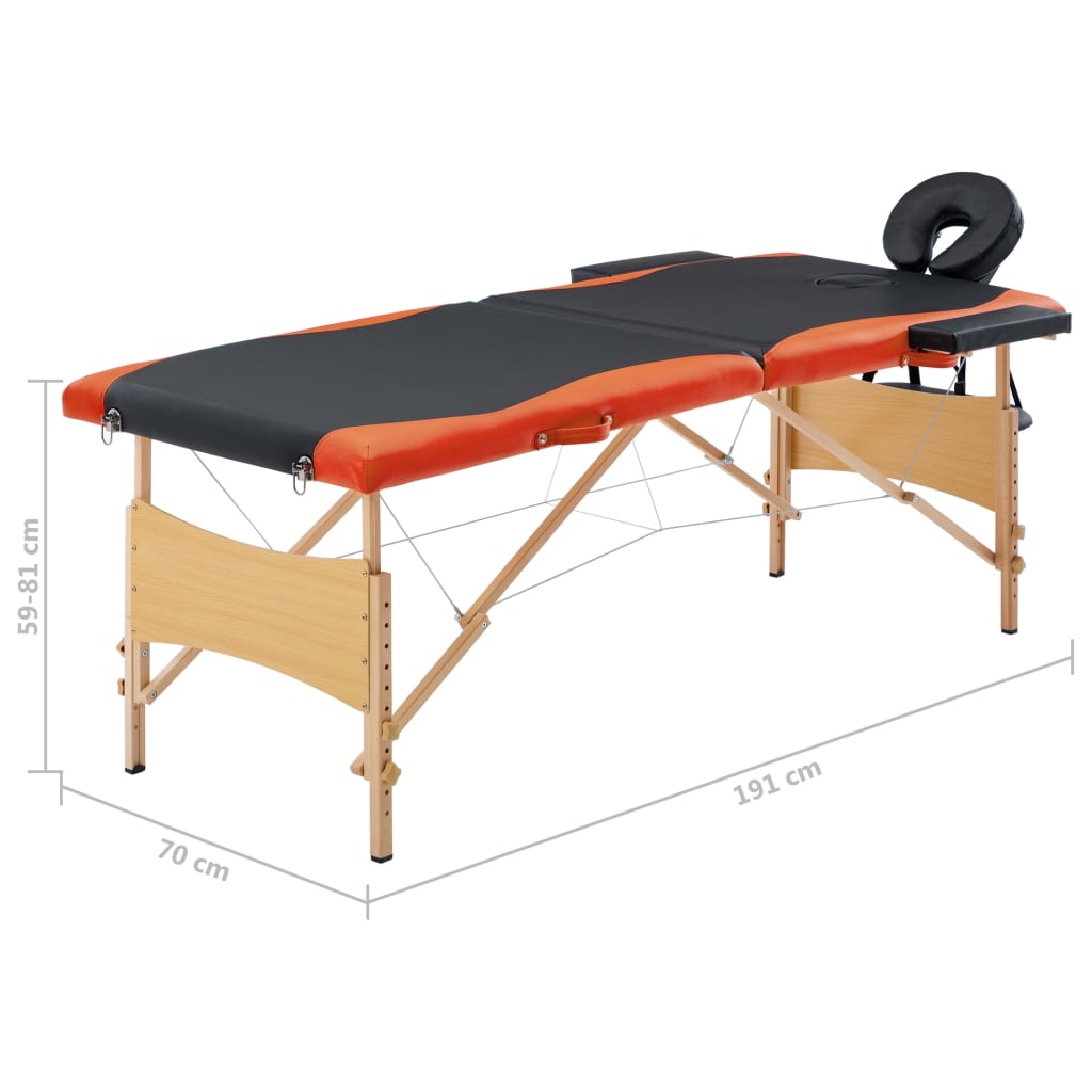 Massageliege Klappbar 2-Zonen Holzgestell Schwarz und Orange - Premium Massagetische  - Just €181.68! Shop now at homesales4u