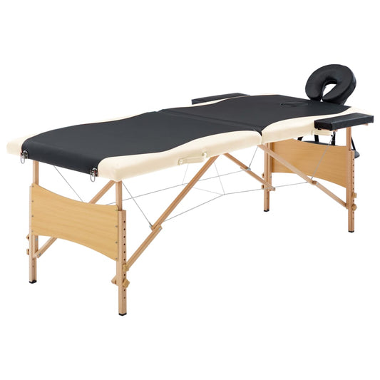 Massageliege Klappbar 2-Zonen mit Holzgestell Schwarz und Beige - Premium Massagetische  - Just €194.79! Shop now at homesales4u