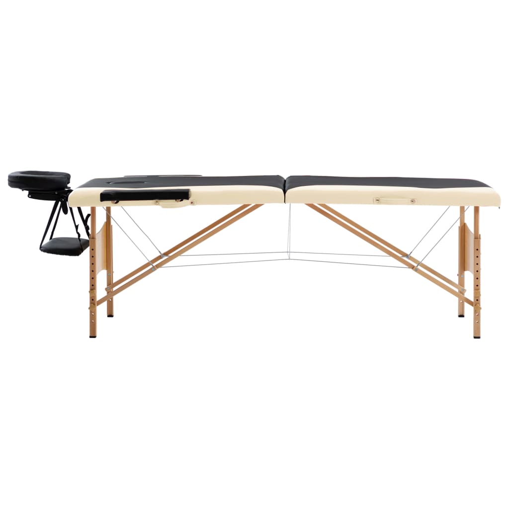 Massageliege Klappbar 2-Zonen mit Holzgestell Schwarz und Beige - Premium Massagetische  - Just €194.79! Shop now at homesales4u