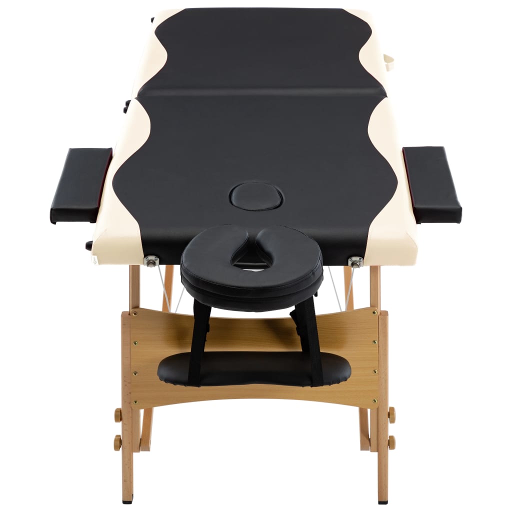 Massageliege Klappbar 2-Zonen mit Holzgestell Schwarz und Beige - Premium Massagetische  - Just €194.79! Shop now at homesales4u