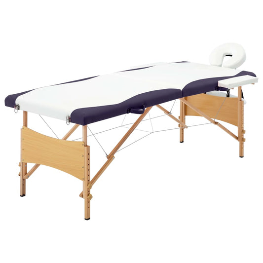 Massageliege Klappbar 2-Zonen mit Holzgestell Weiß und Lila - Premium Massagetische  - Just €191.74! Shop now at homesales4u