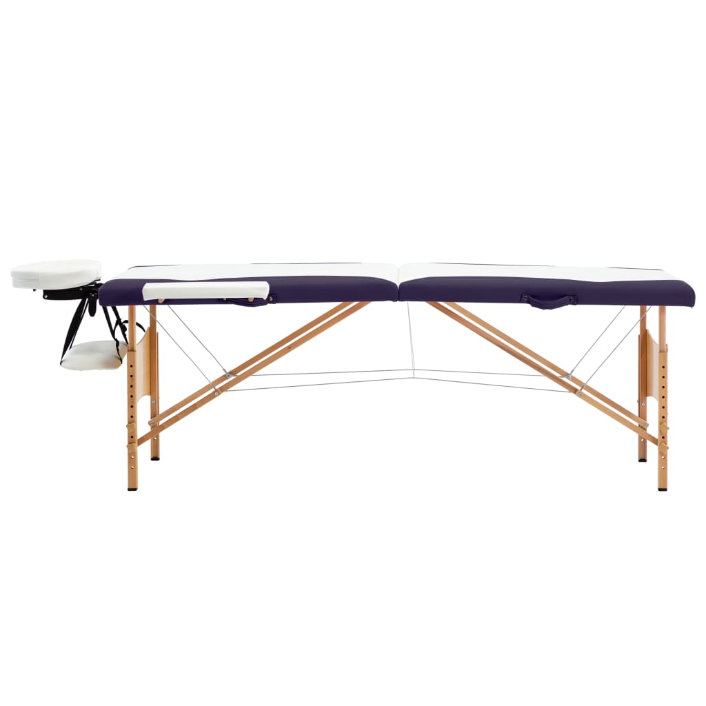 Massageliege Klappbar 2-Zonen mit Holzgestell Weiß und Lila - Premium Massagetische  - Just €191.74! Shop now at homesales4u