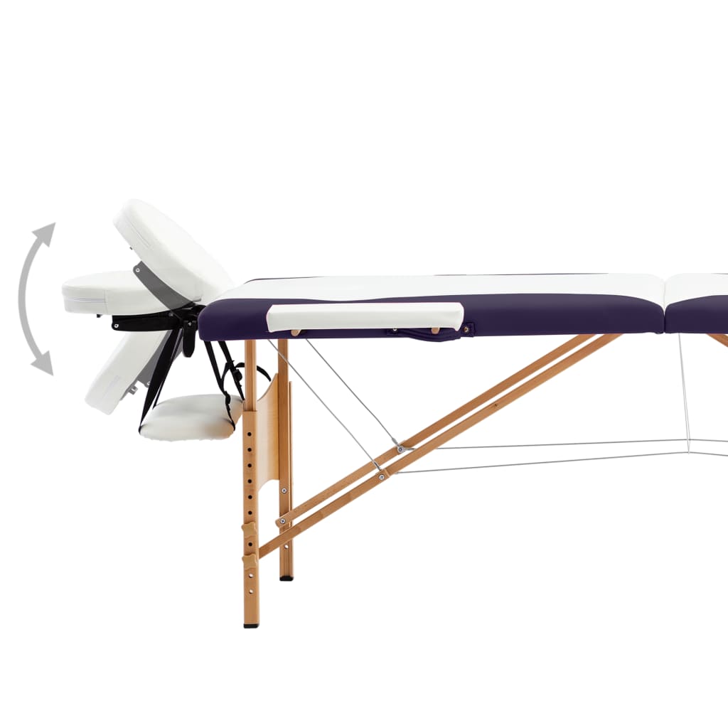 Massageliege Klappbar 2-Zonen mit Holzgestell Weiß und Lila - Premium Massagetische  - Just €191.74! Shop now at homesales4u