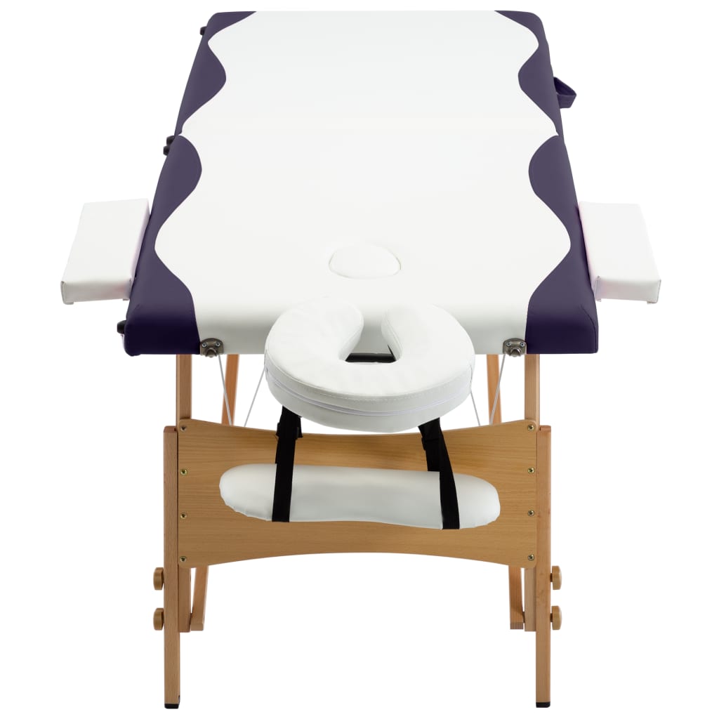 Massageliege Klappbar 2-Zonen mit Holzgestell Weiß und Lila - Premium Massagetische  - Just €191.74! Shop now at homesales4u