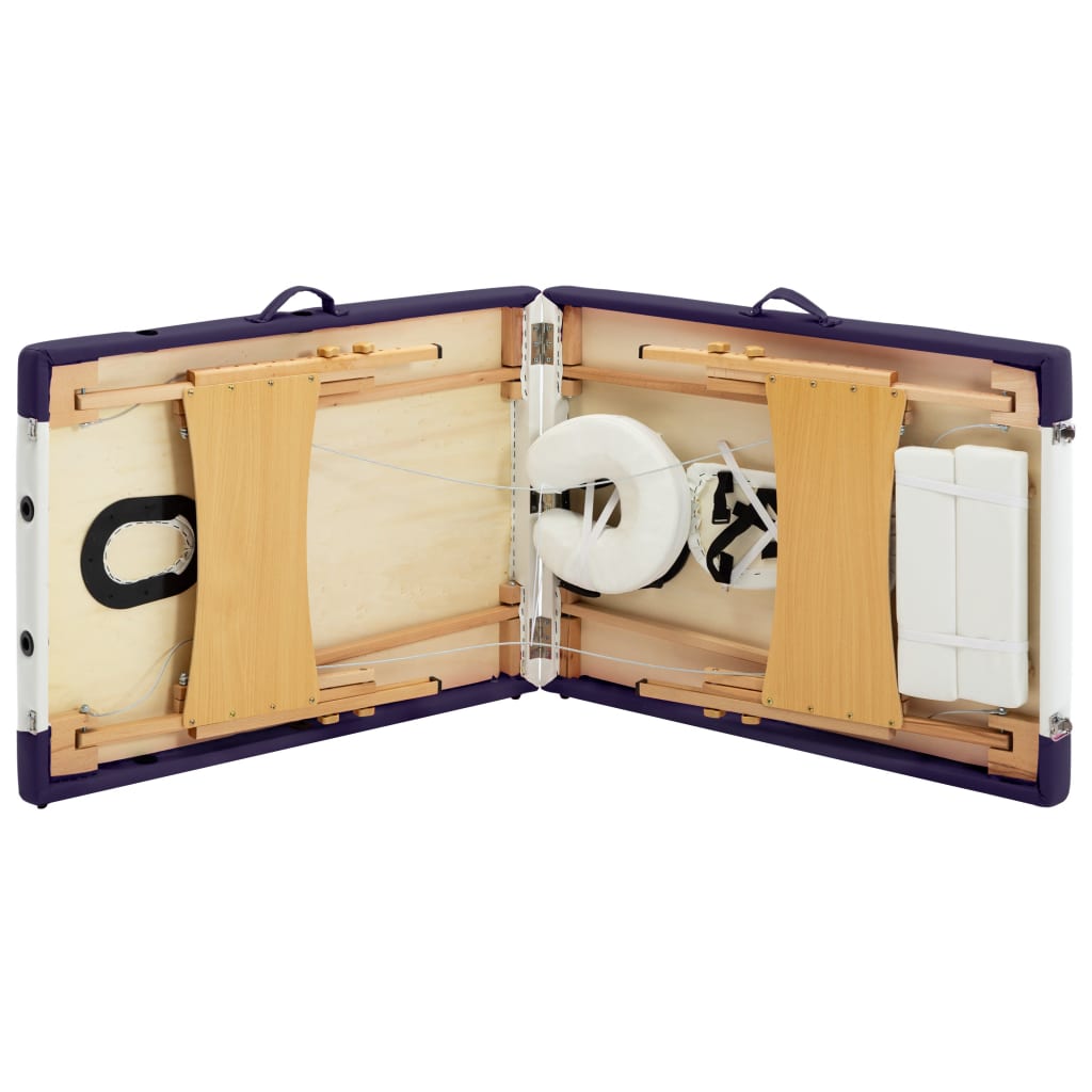 Massageliege Klappbar 2-Zonen mit Holzgestell Weiß und Lila - Premium Massagetische  - Just €191.74! Shop now at homesales4u