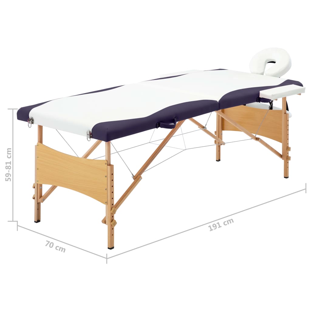 Massageliege Klappbar 2-Zonen mit Holzgestell Weiß und Lila - Premium Massagetische  - Just €191.74! Shop now at homesales4u
