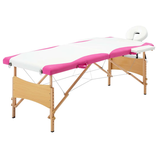 Massageliege Klappbar 2-Zonen mit Holzgestell Weiß und Rosa - Premium Massagetische  - Just €182.18! Shop now at homesales4u