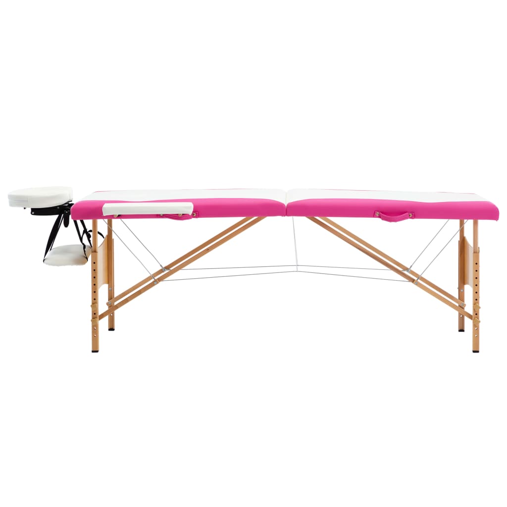 Massageliege Klappbar 2-Zonen mit Holzgestell Weiß und Rosa - Premium Massagetische  - Just €182.18! Shop now at homesales4u