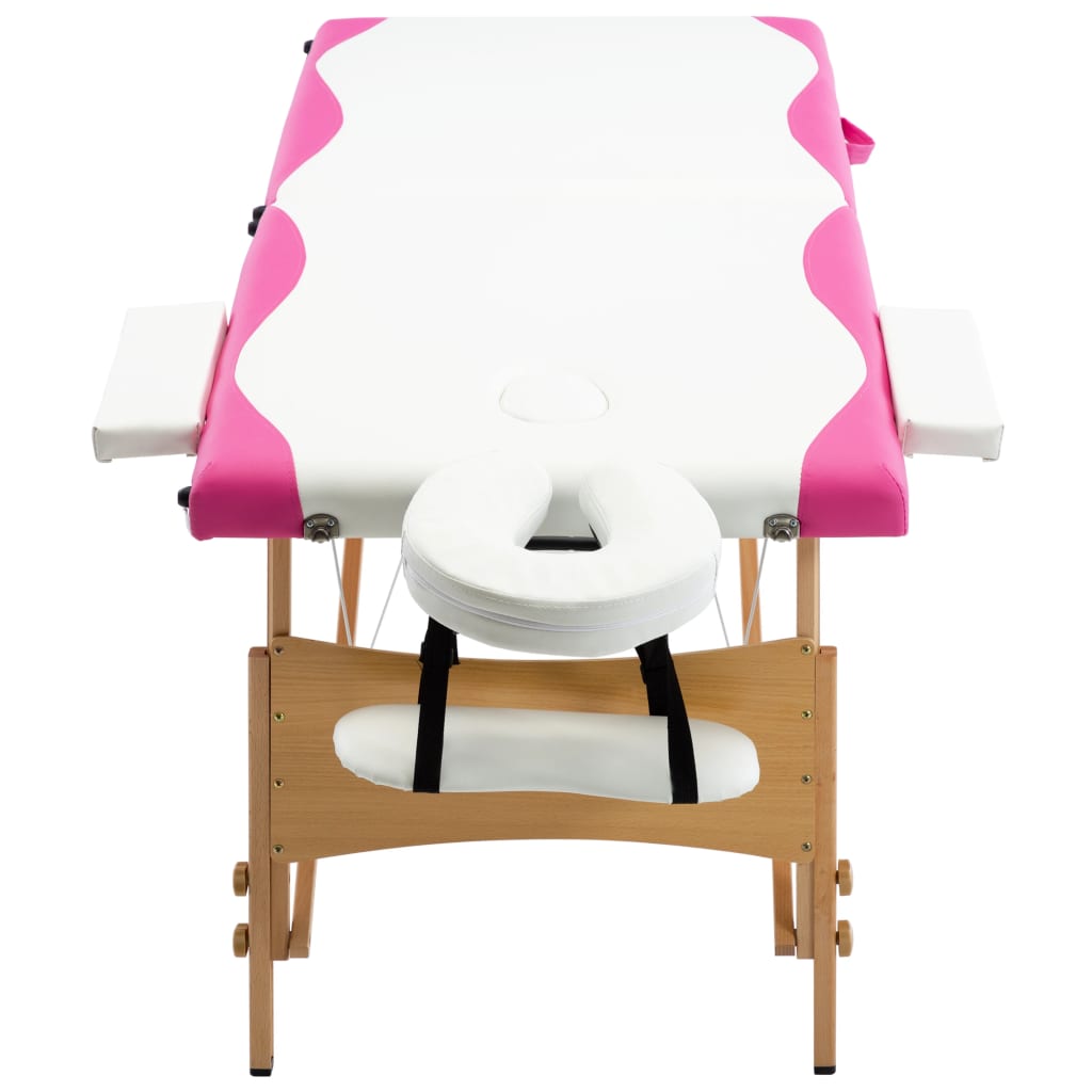Massageliege Klappbar 2-Zonen mit Holzgestell Weiß und Rosa - Premium Massagetische  - Just €182.18! Shop now at homesales4u