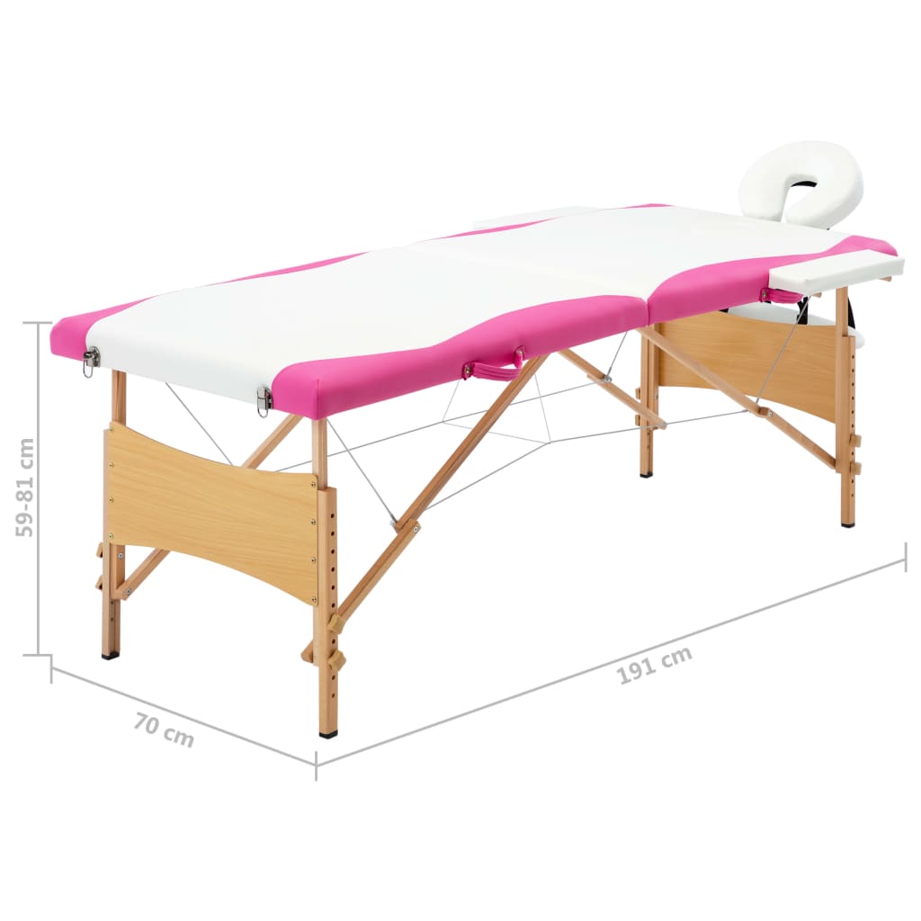 Massageliege Klappbar 2-Zonen mit Holzgestell Weiß und Rosa - Premium Massagetische  - Just €182.18! Shop now at homesales4u