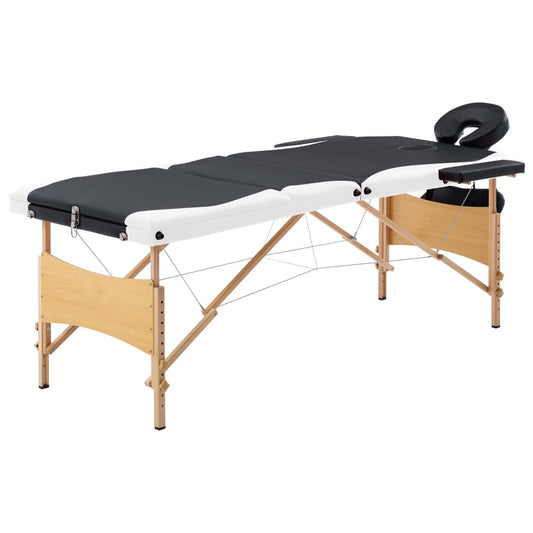 Massageliege Klappbar 3-Zonen mit Holzgestell Schwarz und Weiß - Premium Massagetische  - Just €190.67! Shop now at homesales4u