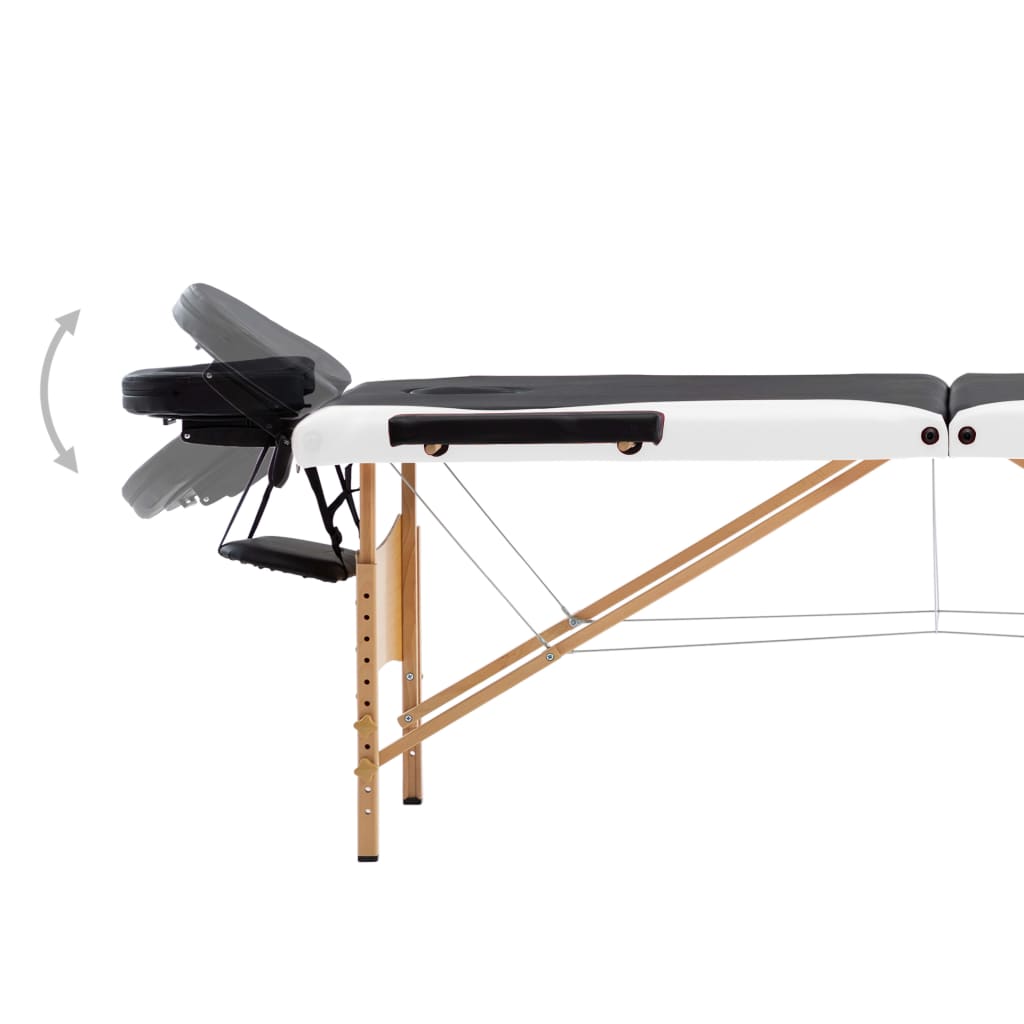 Massageliege Klappbar 3-Zonen mit Holzgestell Schwarz und Weiß - Premium Massagetische  - Just €190.67! Shop now at homesales4u
