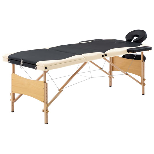 Massageliege Klappbar 3-Zonen mit Holzgestell Schwarz und Beige - Premium Massagetische  - Just €191.44! Shop now at homesales4u