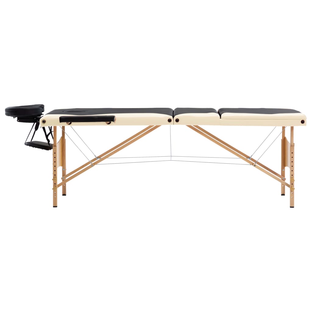 Massageliege Klappbar 3-Zonen mit Holzgestell Schwarz und Beige - Premium Massagetische  - Just €191.44! Shop now at homesales4u